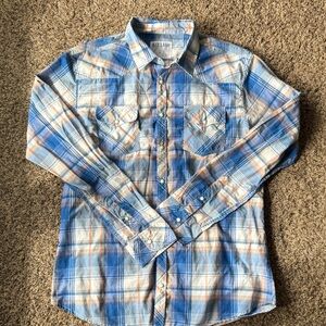 Casual Blue and Orange Checkered Shirt